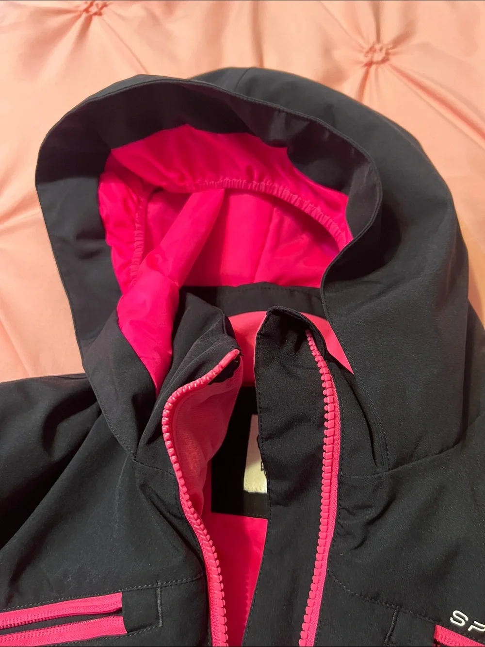 Spyder Hot Pink and Black Colorblock Ski Jacket